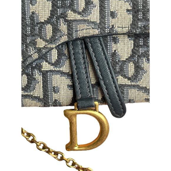 Christian Dior Oblique Nano Saddle Chain Pouch Blue On Beige Monogram 2020 - Picture 7 of 8
